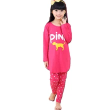 2016 New Arrival Girls 100% Cotton Cartoon Pajamas Kids Print Letter Casual Night Suits Girls Dot Brand Sleepwears , LC349