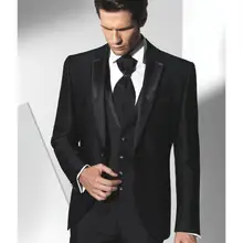 Смокинги для жениха с тупым отворотом Groomsmens/Лучший мужской костюм черный стиль две пуговицы Свадебные/Выпускной/ужин Костюмы(куртка+ брюки+ галстук+ жилет