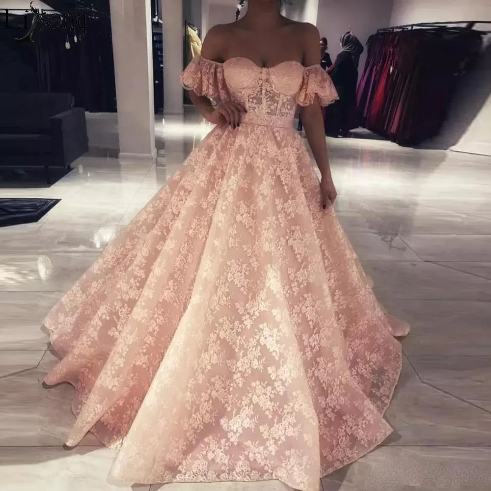 Aliexpress.com : Buy Stunning Blush Pink A Line Lace Prom Dress Off ...