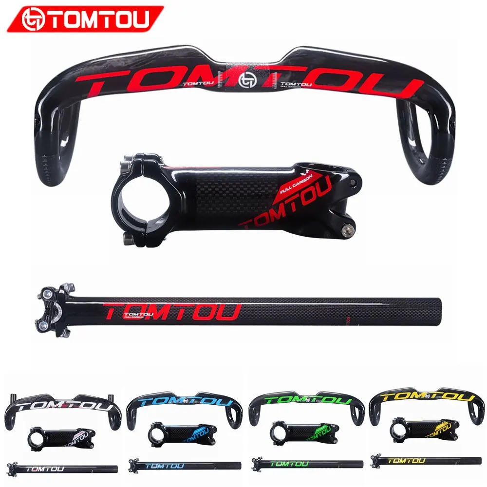 

TOMTOU Glossy Carbon Fiber Road Bicycle Bent Bar Sets Bike Parts Road Handlebars + Stem + Seatpost Cycling Road Parts - TS5T29