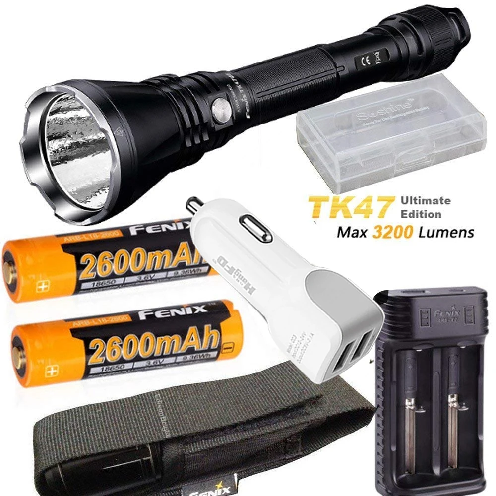 

Fenix TK47 UE Ultimate Edition 3200 Lumen LED Tactical Flashlight with ARB-L18-2600 battery, ARE-X2 charger, car charger