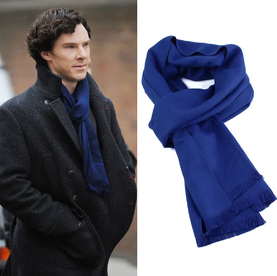 

Cosplay 2016 Sherlock Holmes Navy Blue Muffler Scarf Cosplay Costume Props Scarf Silk Gift