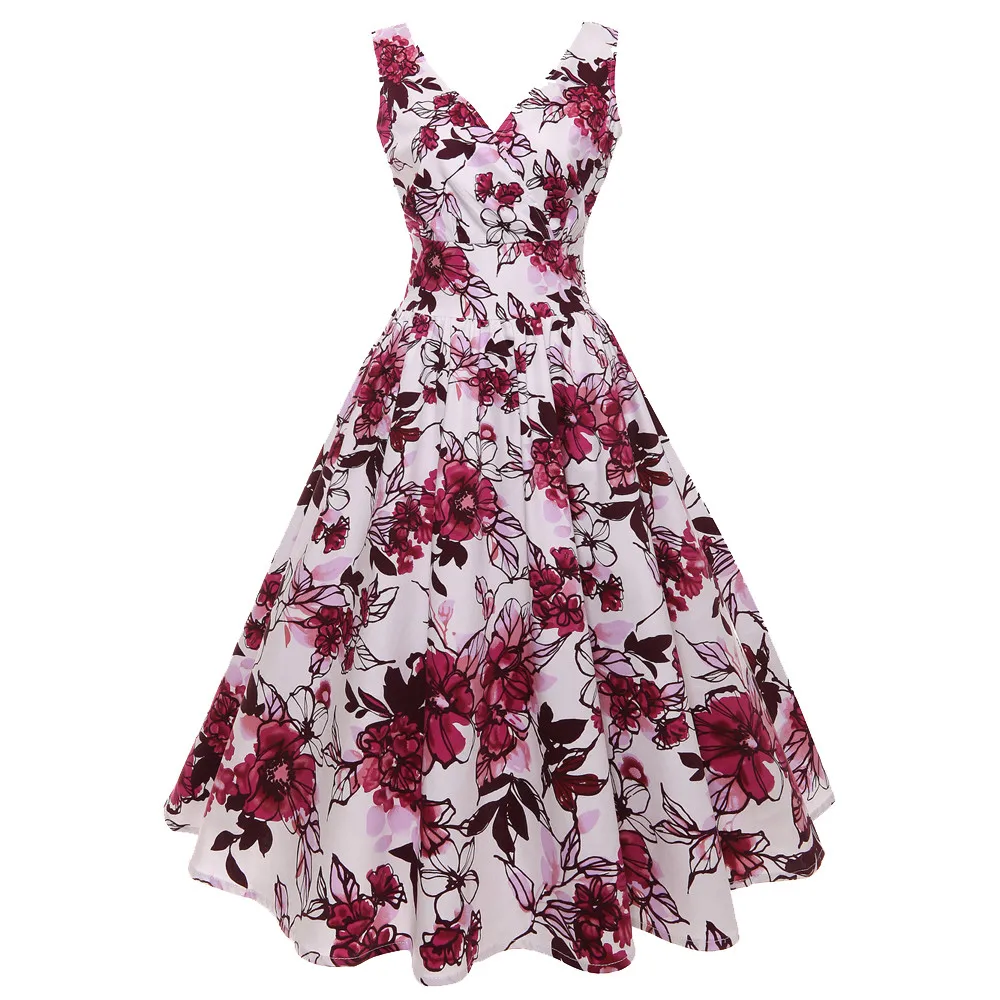 Fashionable vintage sleeveless dress Women Plus Size Floral Print ...