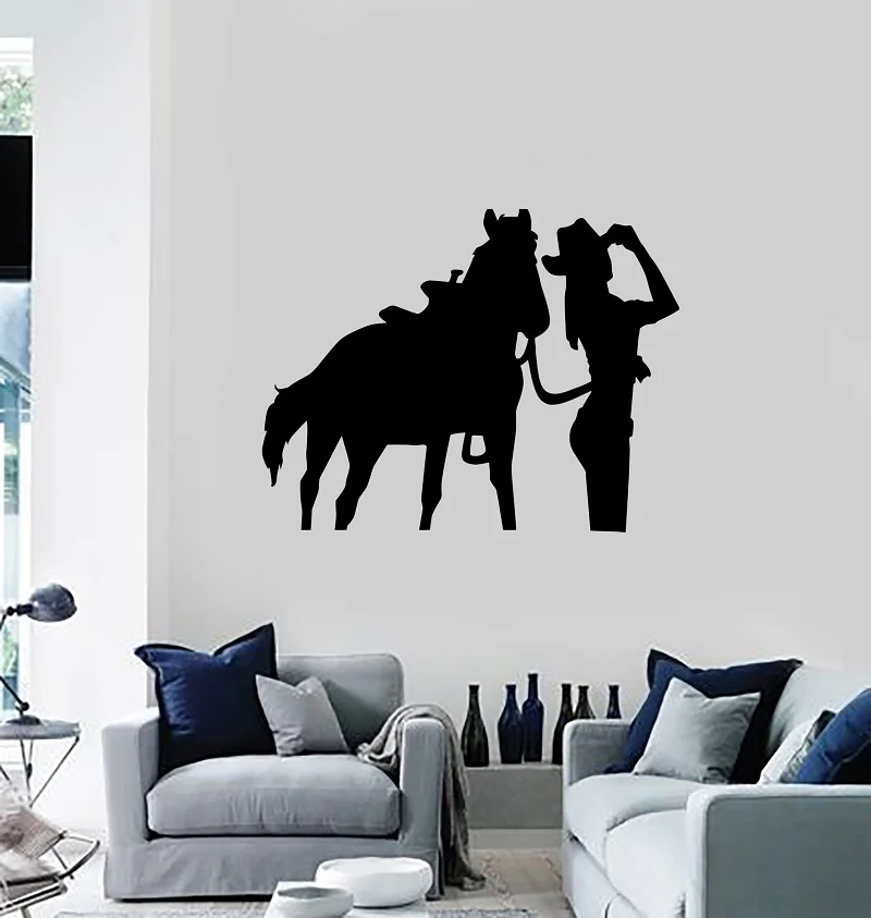 

Vinyl applique wall sticker cowgirl horse western home decoration fashion living room bedroom wall decoration wall stickers KT16