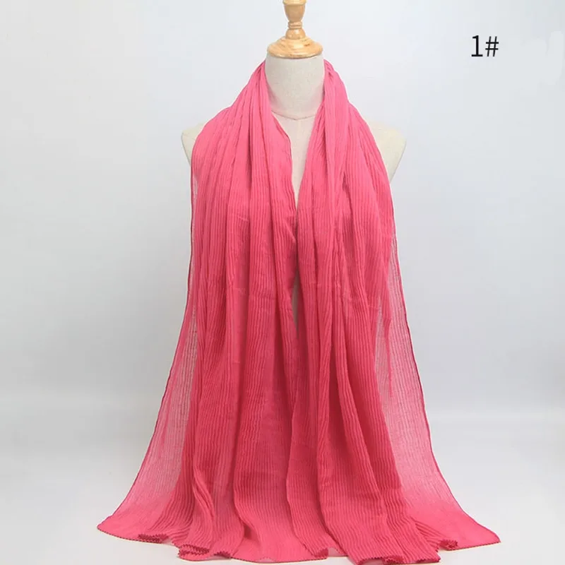 Популярный дизайн, зимняя теплая волнистая мусульманская обёрточная бумага, хиджаб, шарф, хлопок, морщинка, длинные мягкие шарфы, хиджаб, шаль, накидка, 25 цветов - Color: 1