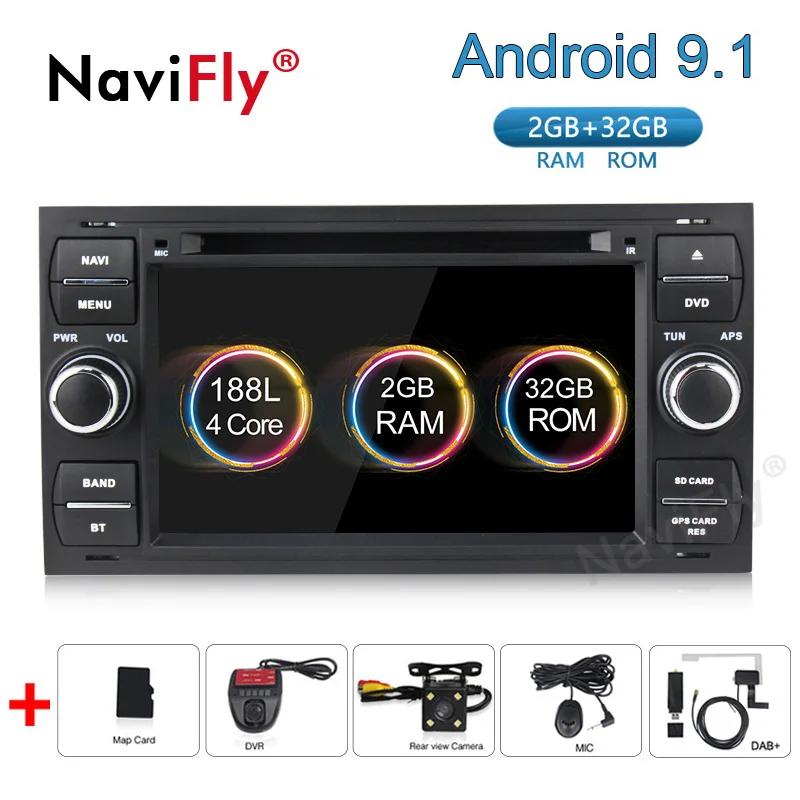 Excellent NaviFly 2 Din Car multimedia player Android 9.1 AutoRadio GPS Navigation for Ford/Mondeo/Focus/Transit/C-MAX 2G RAM WIFI FM BT 0