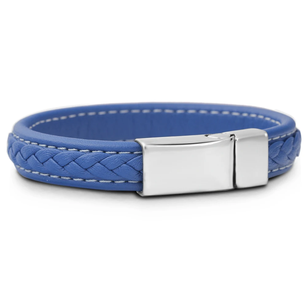 Fashion Men's Jewelry Blue Leather Wrap Bracelet Handemade Braided 14mm