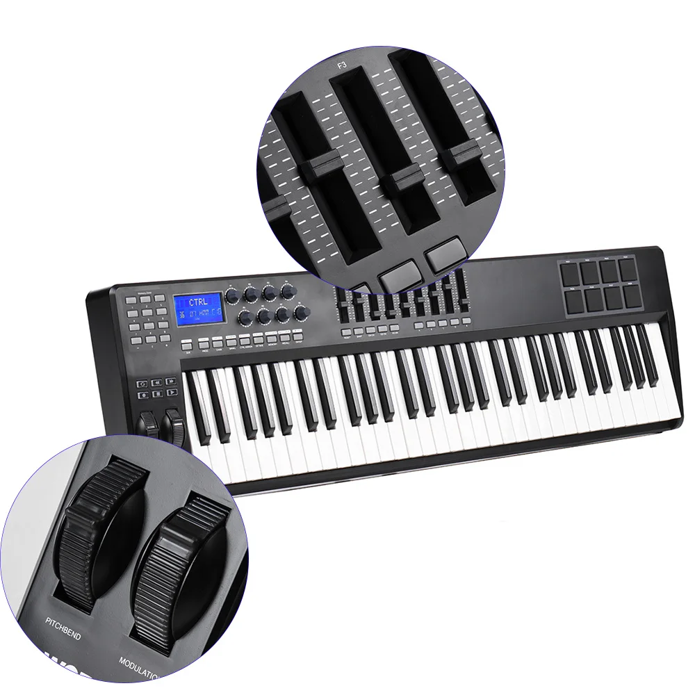 PANDA61 61-ключ USB MIDI контроллер клавиатуры 8 барабанные тормозные колодки с помощью кабеля USB MIDI контроллер клавиатуры красочные тормозные колодки