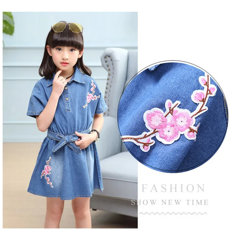 3-12 y 2019 girls denim dress summer batwing sleeve girl dress child clothes floral jeans dresses for girls 12 years old (1)
