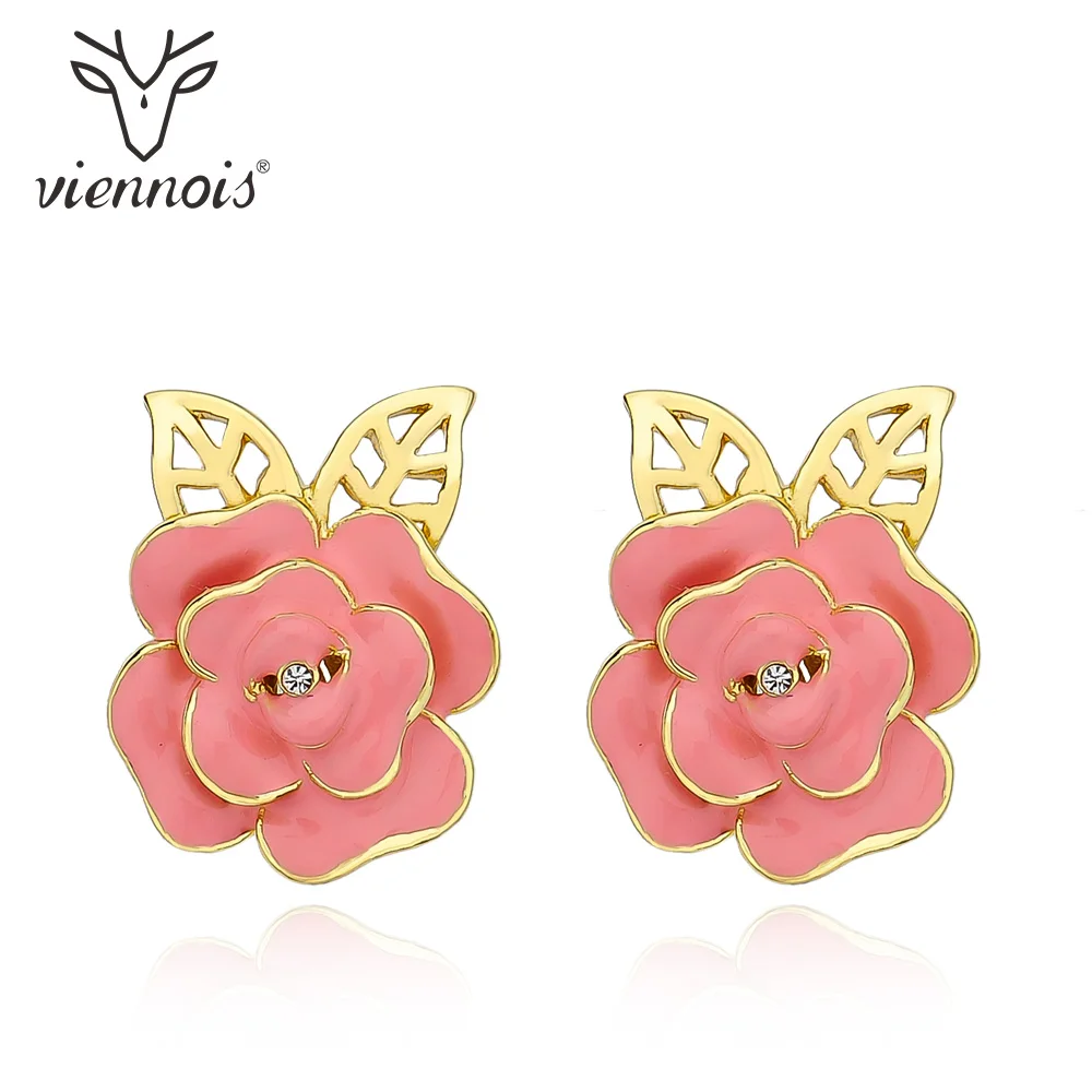 Viennois модные серьги гвоздики с цветком розового золота для женщин стразы