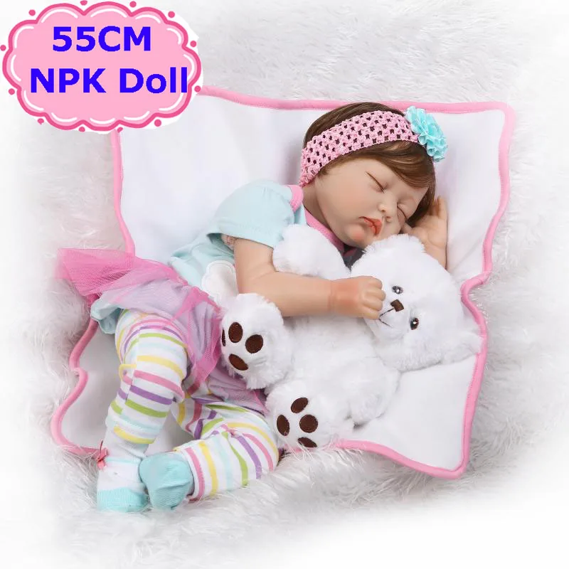 

55CM Realistic NPK Silicone Baby Reborn Doll Adorable Sleeping Bebe Menina With Nice Hair Band Lovely Toys For Kids Girls Gift
