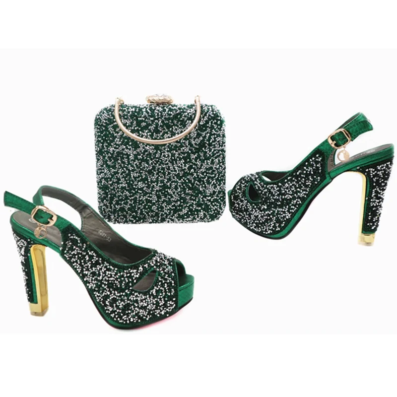 Italiano Mujeres Cielo Rhinestone A Decorado Zapatos verde Último Africano Bolsa Azul En Juego Color Con rojo Verde Conjunto fuchsia Y oro Bolsos ZzwqxBAET