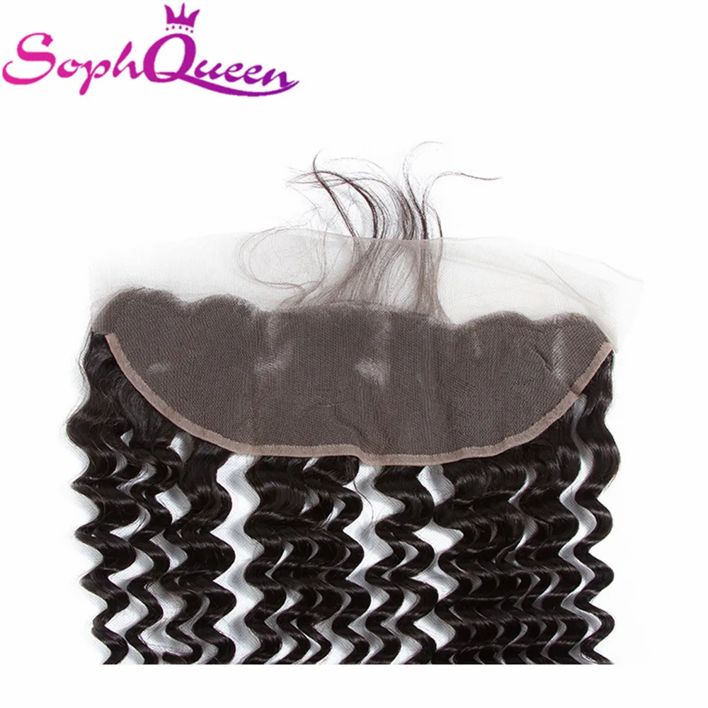 Soph Queen Deep Wave Brazlian Lace Frontal Closure Remy 100% Human Hair 13*4 Closure With Baby Hair Natural Color Hand Tied
