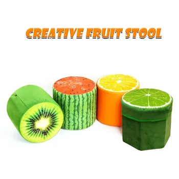 

2 IN 1 Creative Fruit Flannel Storage Box With Cover Non-woven Foldable Foot Stool Children Pouffe Bedroom Home Chair Kids Seat
