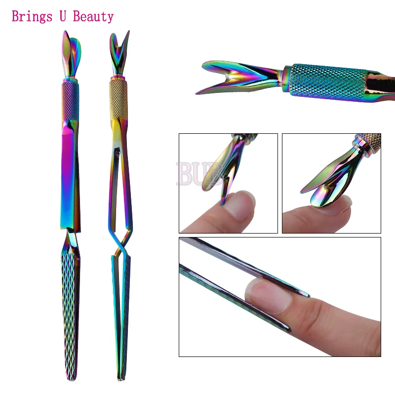 

3 in 1 Magic Rainbow Multi-function Nail Cuticle Pusher Shaping Tweezers Can be used to Push Pinch Remove Hold Scrape Squeeze