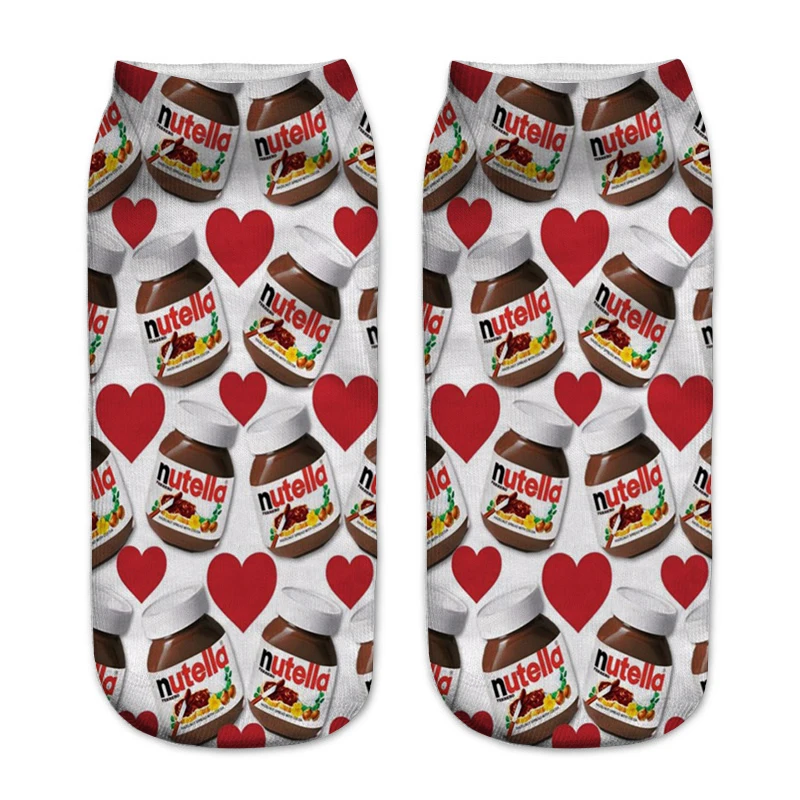 Носки женские хлопковые с 3D принтом I LOVE nutella|low cut ankle socks|socks womenprinted socks |