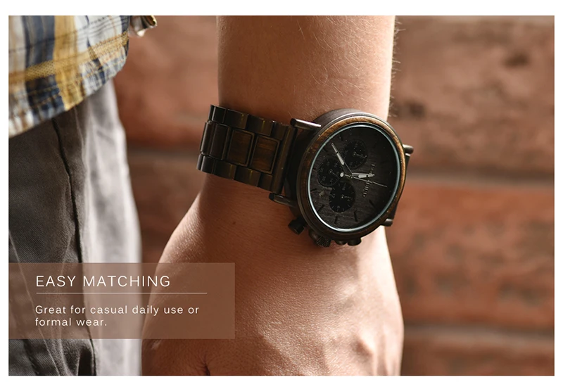 BOBO BIRD Business Luxury Brand Quality Chronograph Wood Metal Quartz Wristwatch Wooden Watch Men Relogio Masculino J-Q26 4