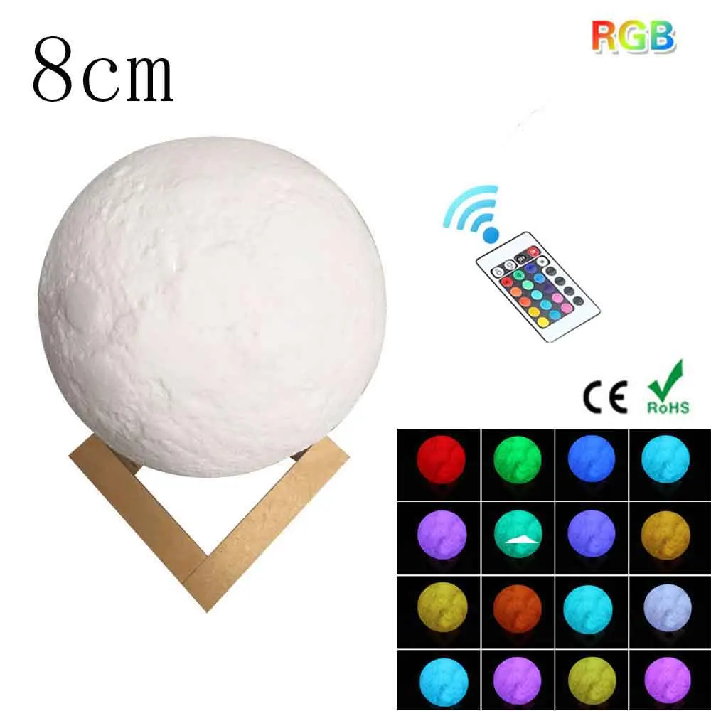 Pantalla 3D Recargable lampara Luna 2 cambio de Color Interruptor táctil dormitorio estantería noche luz inicio decoración rega Pantalla 3D Recargable lampara Luna 2 cambio de Color Interruptor táctil dormitorio estantería noche luz inicio decoración rega