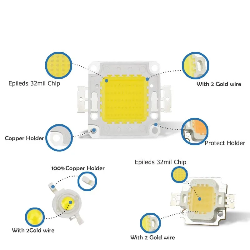 Высокомощный светодиодный чип 1 Вт, 3 Вт, 5 Вт, 10 Вт, 20 Вт, 30 Вт, 50 Вт, 100 Вт, COB светодиодный чип, натуральный белый, 4000 к-4500 к для DIY, светодиодный прожектор