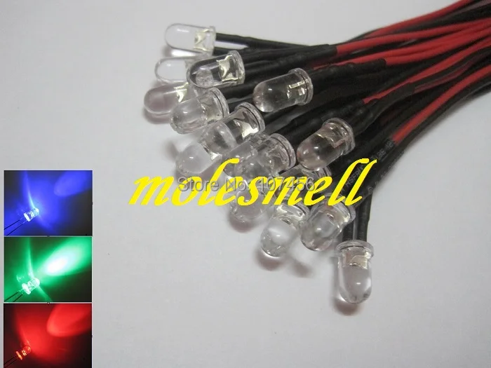 Conjunto de Luz o Envio Gratuito de 1000 dc com Fio Pces Vermelho Azul Verde Rgb Rápido Piscando Flash Led Pré-wired 5mm 12v –