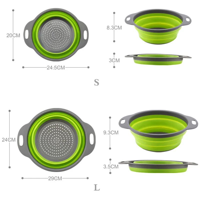 Складной силиконовый дуршлаг для фруктов, овощей, корзина для мытья, ситечко, складной Слив с ручкой, кухонные инструменты
