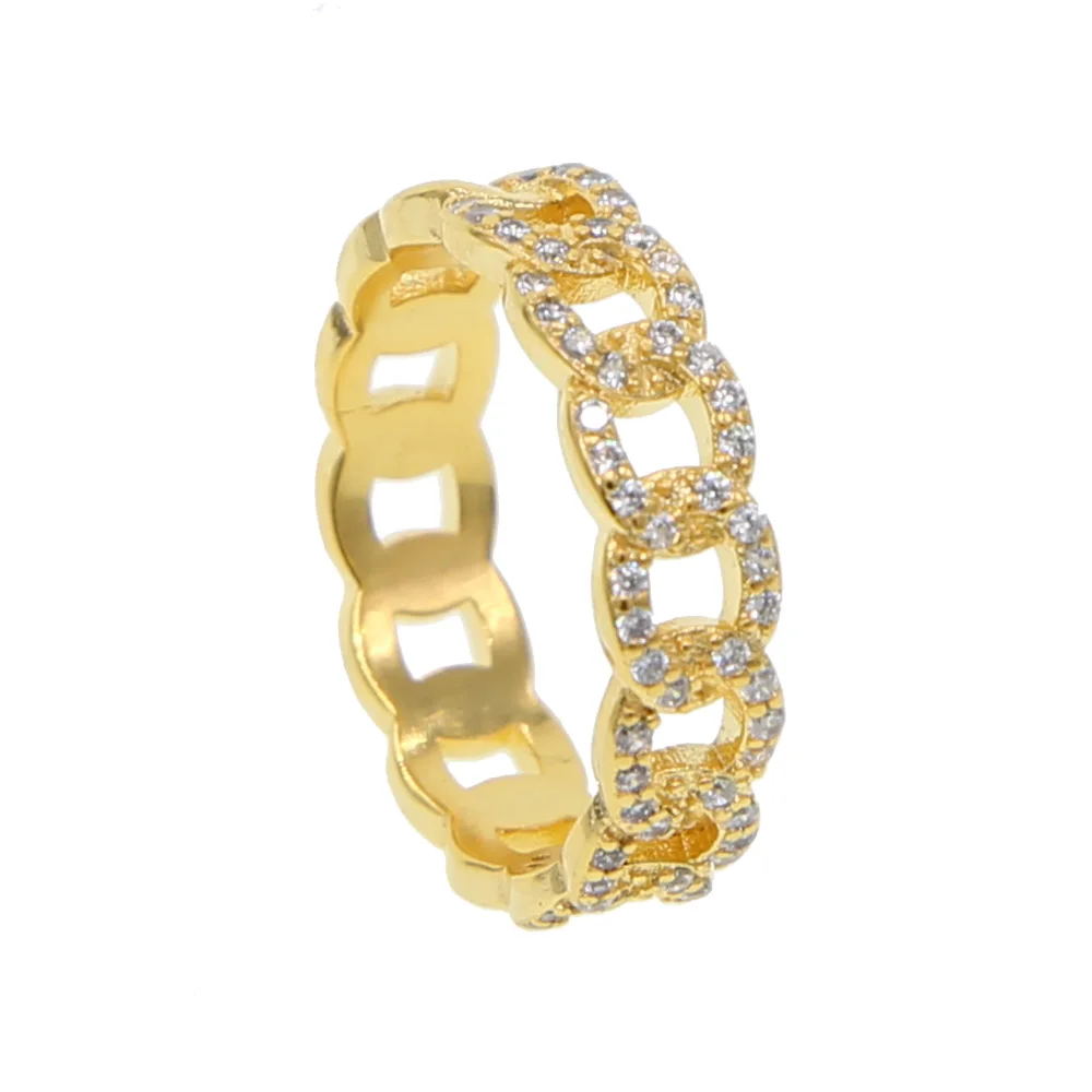 Элегантный цвет золотистый минимальным нежные украшения Micro Pave CZ кубинский звена цепи кольца модные