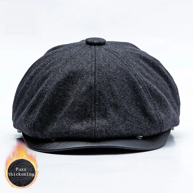 

JAMONT 2018 New Autumn Winter Cap Warm Plus Velvet Newsboy Cap for Men Women Beret Vintage Bomber Hat Octagonal PU Caps Gorras