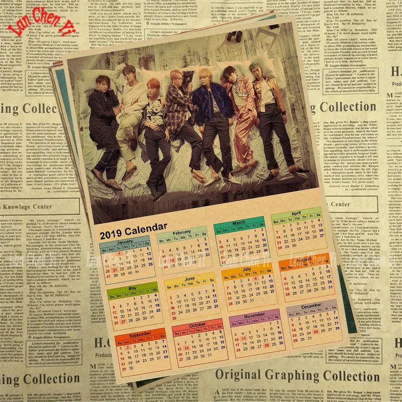 2019 календарь BTS полоса плакат на крафт бумаге четкое изображение наклейки стену