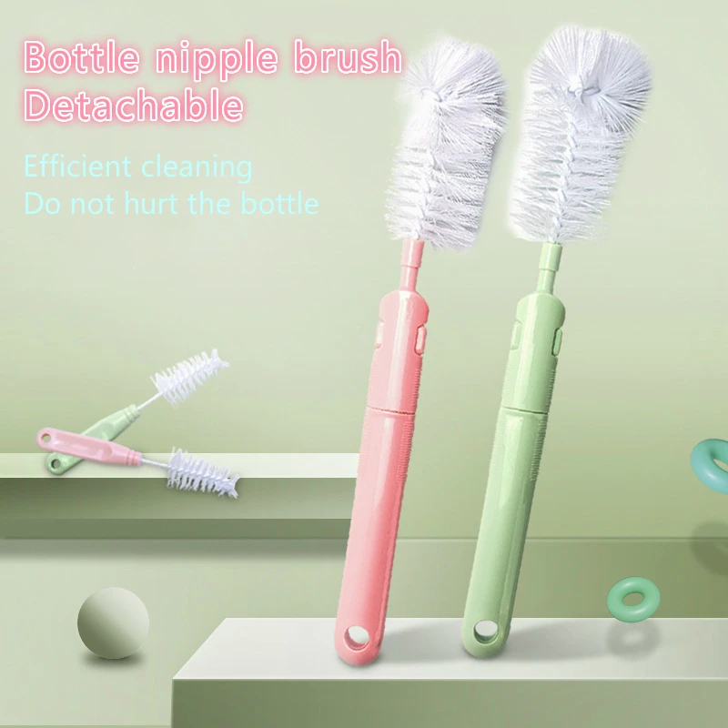 

2019 Newest Two Pieces Bottle Brush Bottle Brushes Bottle Cleaner With Pacifier Brush Snap Detachable Handle 360 Degrees Clean