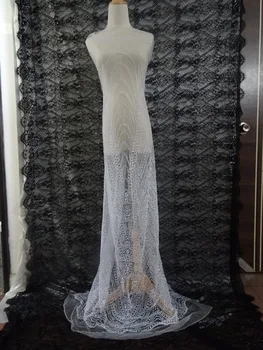 

hot selling african tulle net lace fabric for evening dress 5 yards/lot flower glued glitter with sequins