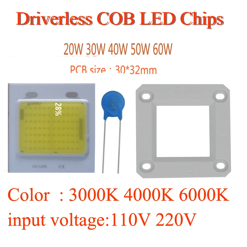 

110v 220V Driverless ceramic cob module chips LED Lamp Bulb 60W 50W 30W 20W Input LED Chip Smart IC Fit No Driver High Lumens Be