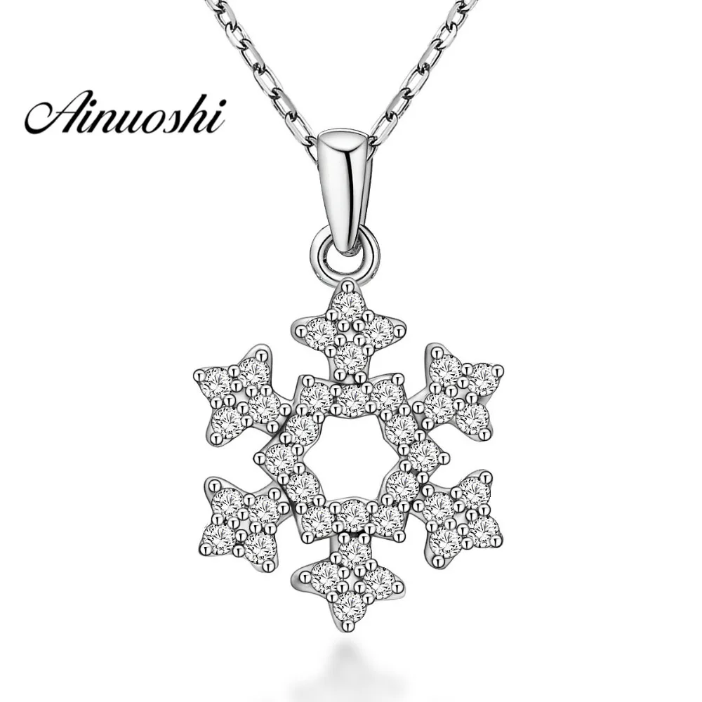 

AINUOSHI Luxury 925 Sterling Silver Pendant Necklace for Women Delicate Snowflake Long Chain Necklace Wedding Silver Jewelry