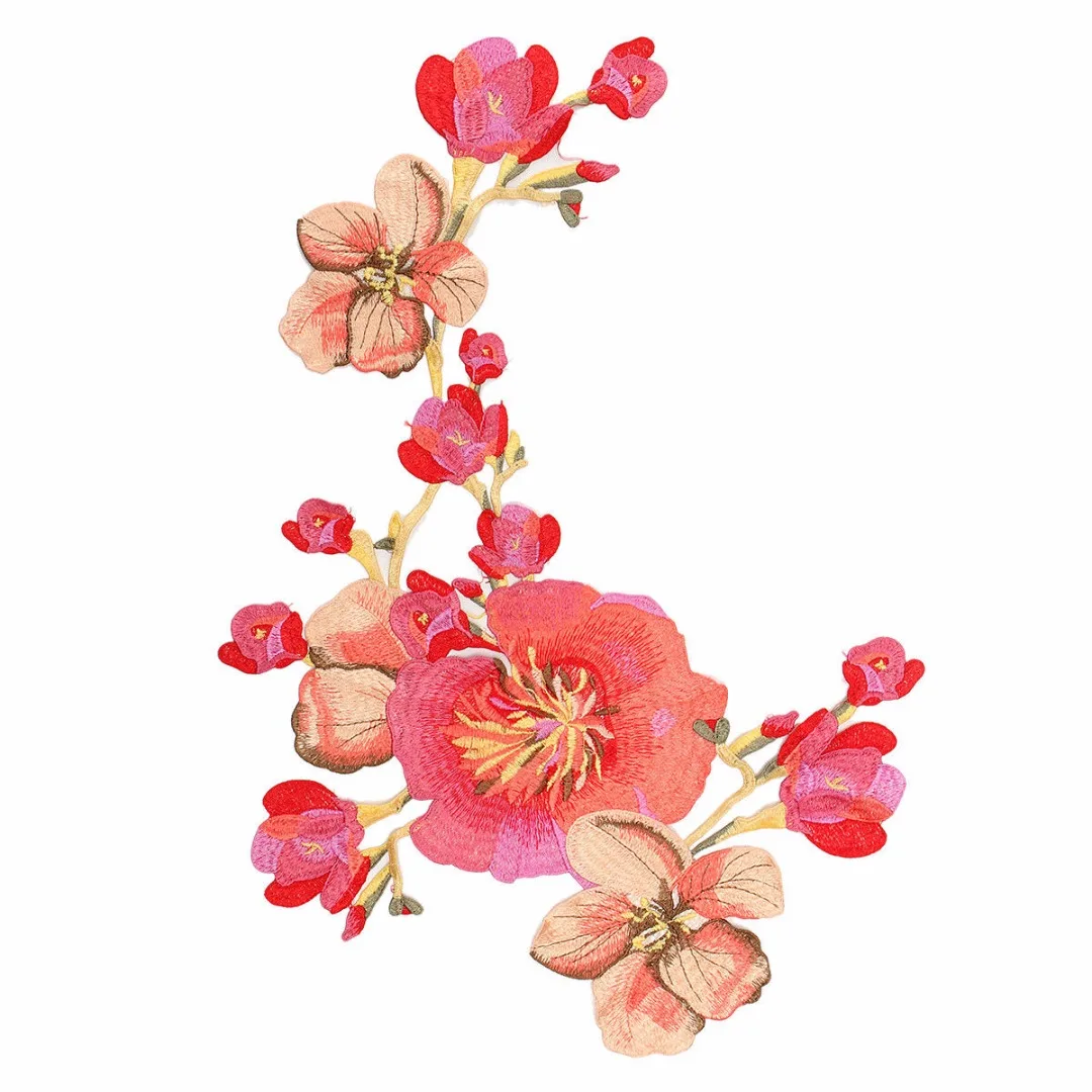 Lotus Blossom Long Flower Applique Clothing Embroidery Patches Sticker Sew On Sew Cloth DIY Clothing Sewing Accessories