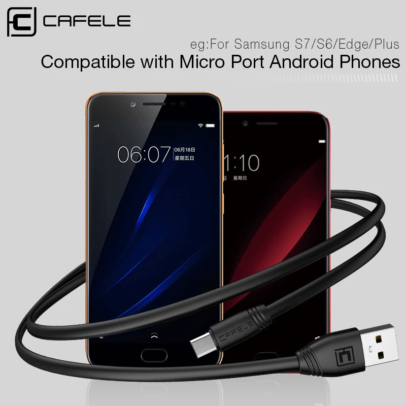 Cafele плоский Micro USB кабель для Xiaomi huawei samsung TPE DC 5V 2A кабель|Кабели мобильных