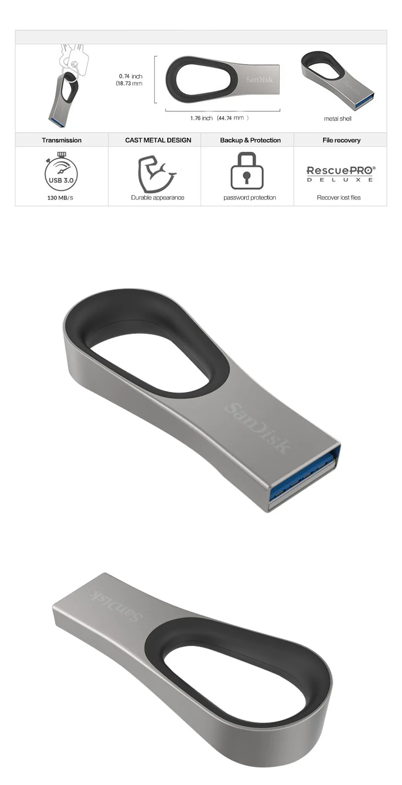 Двойной Флеш-накопитель SanDisk USB флэш-накопитель CZ93 флэш-накопитель 64Гб USB 3,0 металла флэш-диск Макс 130 МБ/с. флешки Поддержка официальный проверки