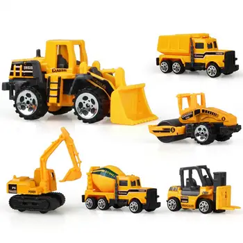 

6pcs/set Diecast Mini Alloy Construction Vehicle Engineering Car Excavator Dump Roller Truck Model Toys for Children