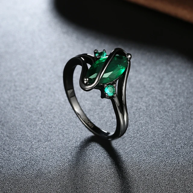 URORU Ring, S Line Ring Green & Purple & Crystal Cubic Zircaonia Personality Black Gold Color Party Ring Jewelry For Women