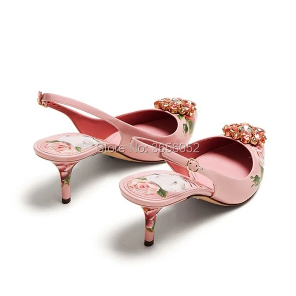 Qianruiti/Роскошные Брендовые женские туфли; кожаные свадебные туфли с принтом розы; пикантные туфли на высоком каблуке; туфли-лодочки с ремешком на пятке; Прозрачный кристаллический цветок