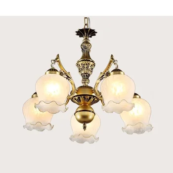 

European Bronze Vintage Carving Living Room Chandelier Study Room Chain Hanging Lamp Dining Room Restaurant Lighting Fixtures