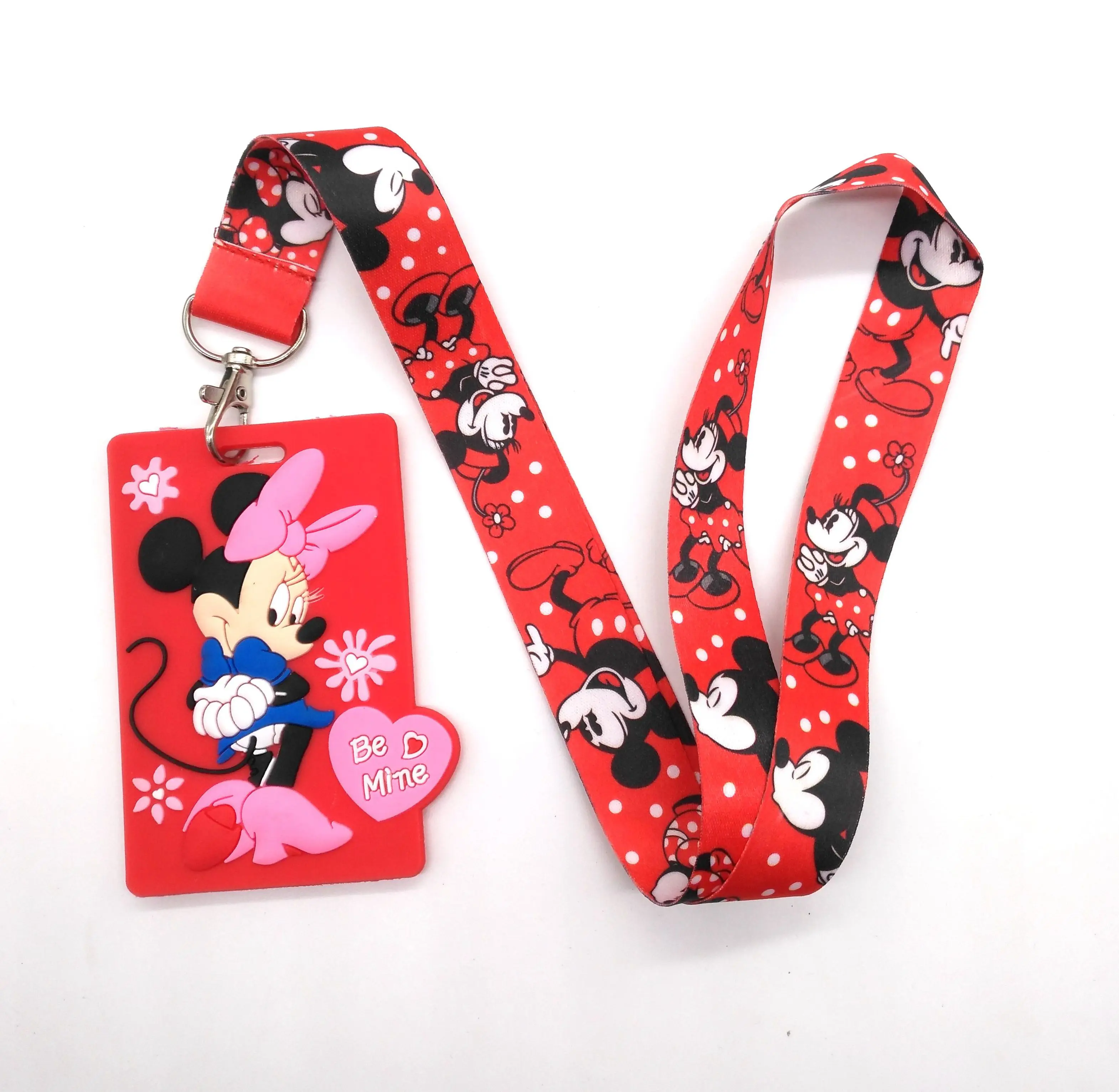 

Retail 1 pcs Soft Silicone cartoon Minnie Mickey Sign Card ID Holder With Hanging String Keychain T01