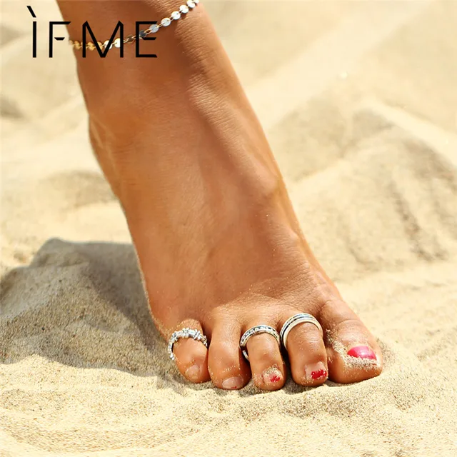 IF ME Vintage Foot Rings Set for Women Antique Silver Color Flower Toe Ring Open IF ME Vintage Foot Rings Set for Women Antique Silver Color Flower Toe Ring Open