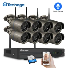Techage 8CH 1080 P Аудио запись беспроводной видеонаблюдения системы 2MP NVR ИК Открытый Wi Fi камера P2P комплект 2 ТБ HDD