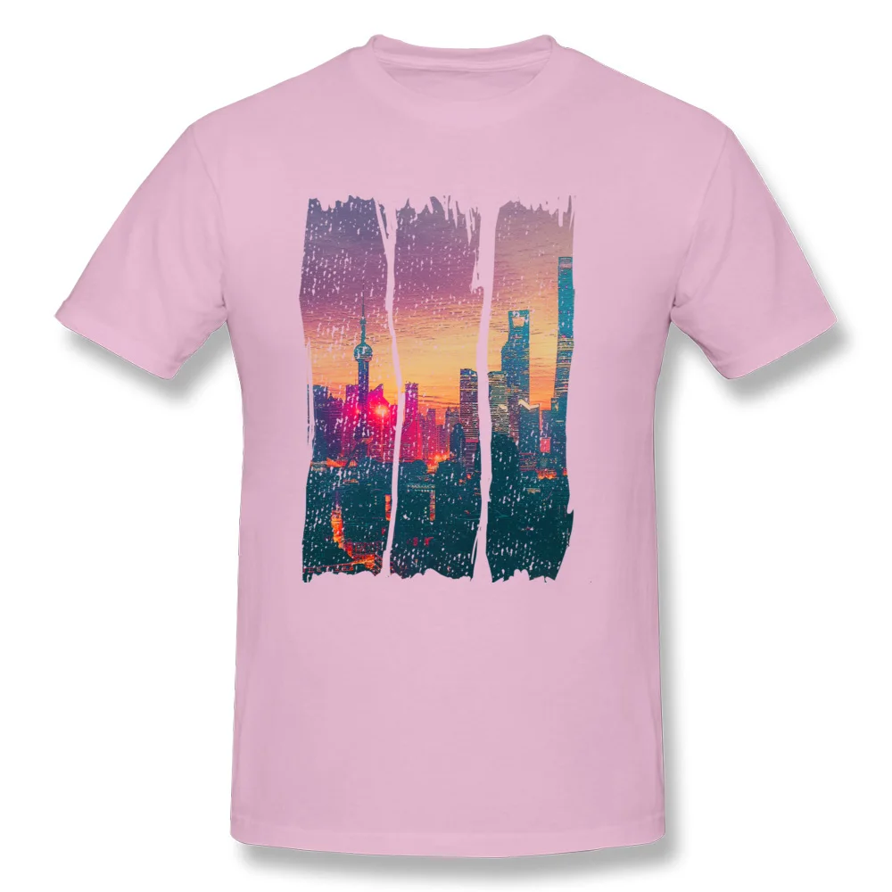 Prevalent Student T Shirt SUNSET AND SKYLINE Printed On T Shirt 100% Cotton Short Sleeve Custom Tee Shirts Round Collar SUNSET AND SKYLINE pink