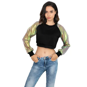 

Holographic shirt sexy women night club crop top tee shirt femme clubwear harajuku hoodies crop top plus size women 5ZC0368F