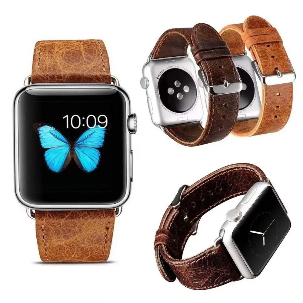 

YUKIRIN Crazy Horse Stripe Genuine Leather strap band For Apple Watch 38 44mm 40 44mm Series 4 3 2 1 Watchband Belt iWatch Men