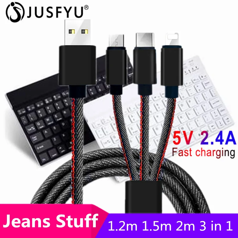 

3 in 1 Universal USB Cable For iPhone X 8 Fast Charging Lighting USB Type C Micro USB Cord for Samsung S9 S8 Xiaomi Phone Cables