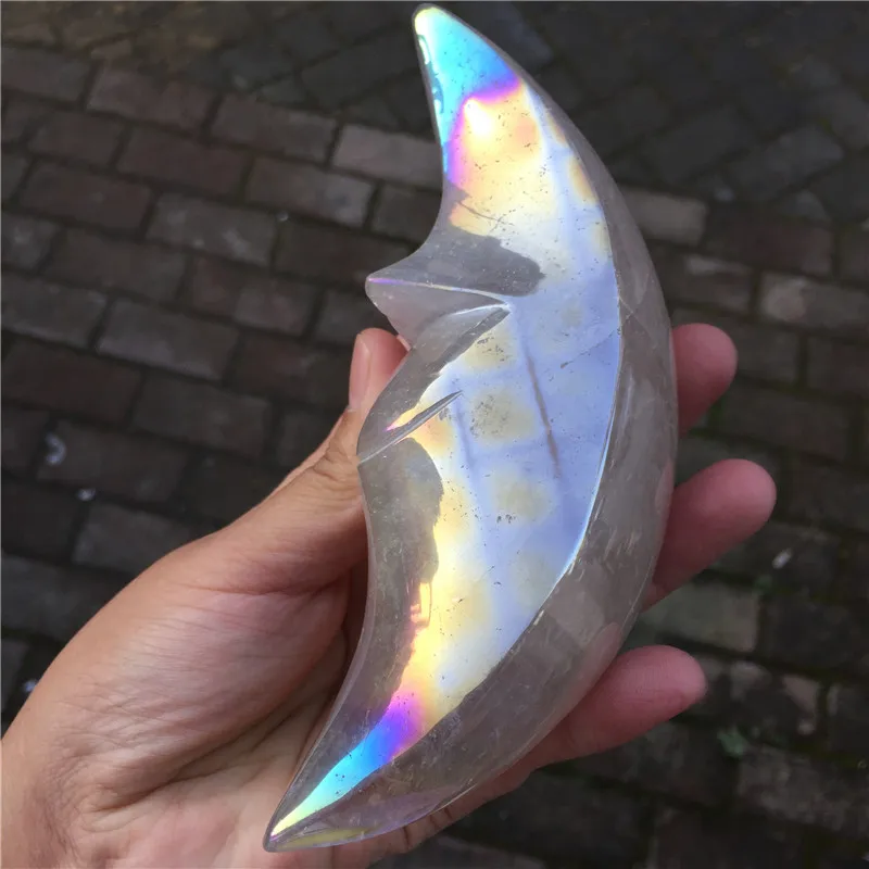

GJ Aura Angel Moons 150mm Cheap Price Big Rainbow Aura Angel Crystal Healing Moons for gift 452g