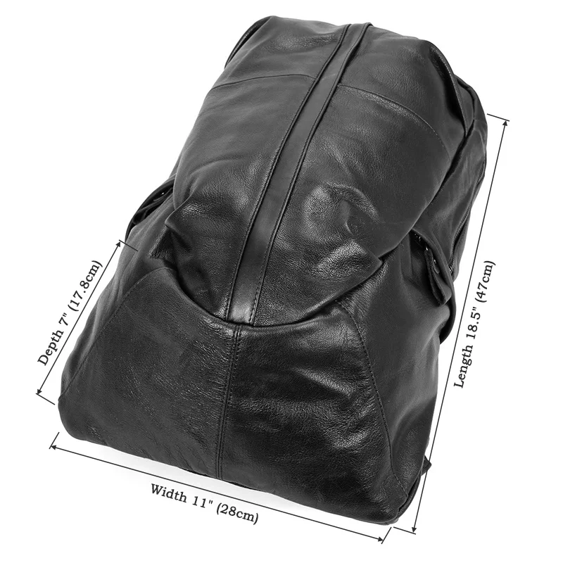 Taille du sac à dos Woosir en cuir de chèvre noir