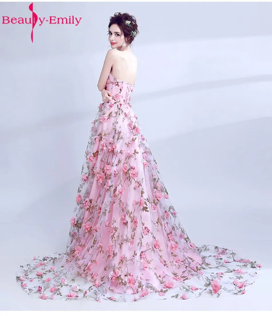 Beauty Emily Pink Sexy Chiffon Long Flower Evening Dresses 2018 Plus Size A-Line Formal Party Prom Dresses vestido de noite Beauty Emily Pink Sexy Chiffon Long Flower Evening Dresses 2018 Plus Size A-Line Formal Party Prom Dresses vestido de noite