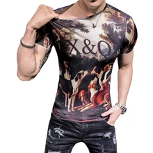 Men's short-sleeved t-shirt 2019 summer new Korean version of the bottoming shirt sexy half-sleeved shirt trend men's clothing Men's short-sleeved t-shirt 2019 summer new Korean version of the bottoming shirt sexy half-sleeved shirt trend men's clothing